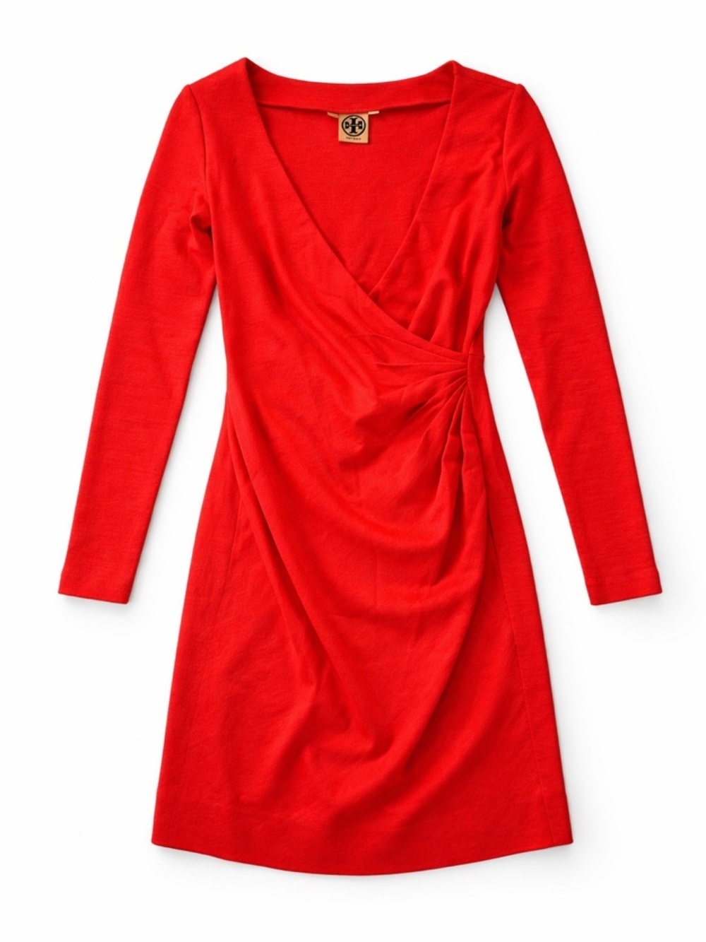 Tory Burch Red 100% Wool Faux Wrap Ruched Dress Size XS